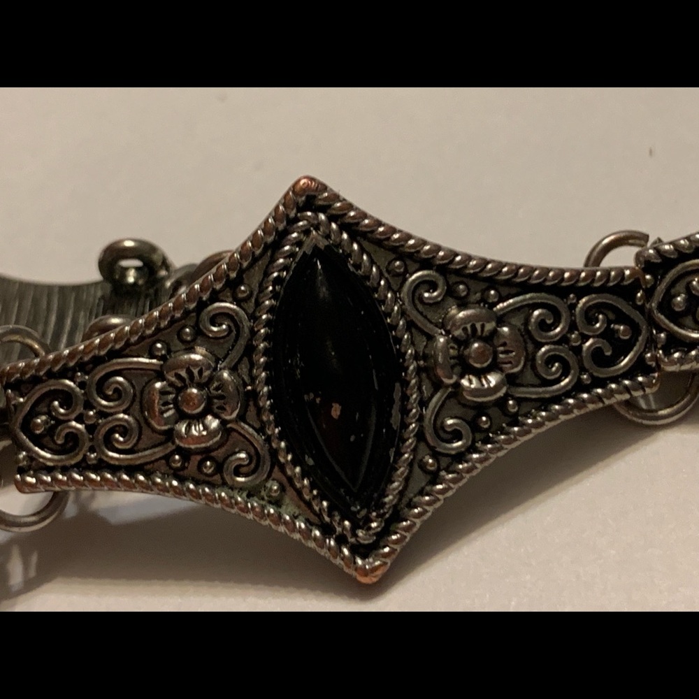 Sterling silver and onyx choker necklace.